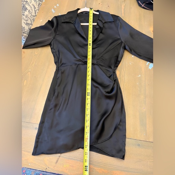 Zara Black Tuxedo Satin Long Sleeve Dress Size XS - Picture 7 of 7